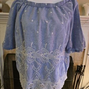 Blue Talbots LP Machine Embroidered Blouse